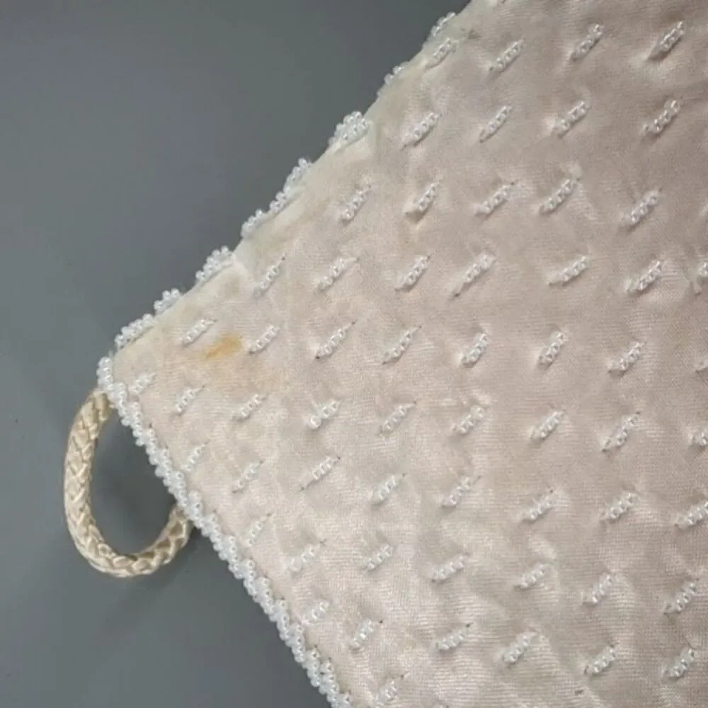 Vintage Magid Women's Iridescent Beaded‎ Clutch Purse Sling Handbag White Mini